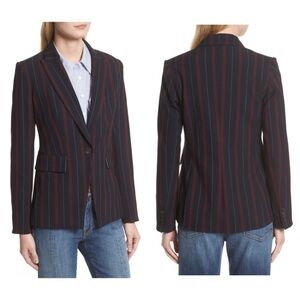 $598 Veronica Beard Carter Cutaway Navy/Red Striped Dickey Jacket Blazer size 2